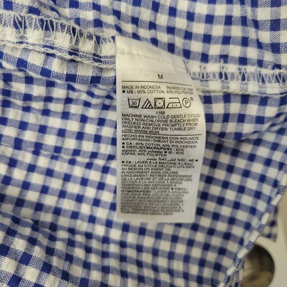 Old Navy Tiered Seersucker Long Sleeve Swing Top Size Medium Plaid Blue White - Picture 6 of 9